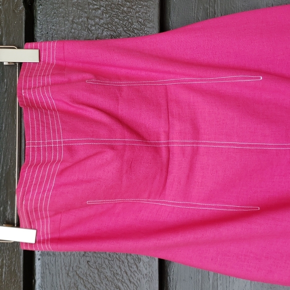 DAVID MEISTER Vintage Ruffle Hem Strapless Linen Dress Fuchsia Pink sz 8 Women's - Picture 4 of 7